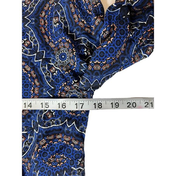 Paisley Vine Women's Navy Mustard Scoop Neck 3/4 Bell Sleeve Tunic Dress - Picture 4 of 6